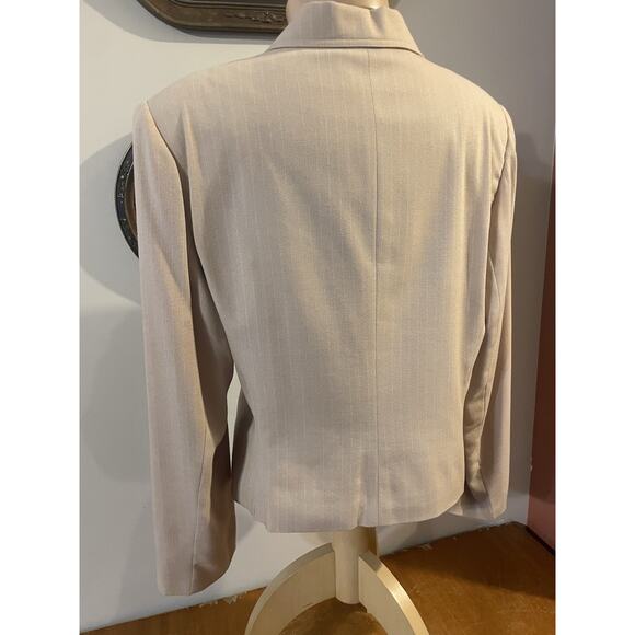 Vtg Kasper Pant Suit Women Sz 14 Beige Pinstripe Wide Leg Blazer Career Feminine - Picture 6 of 12